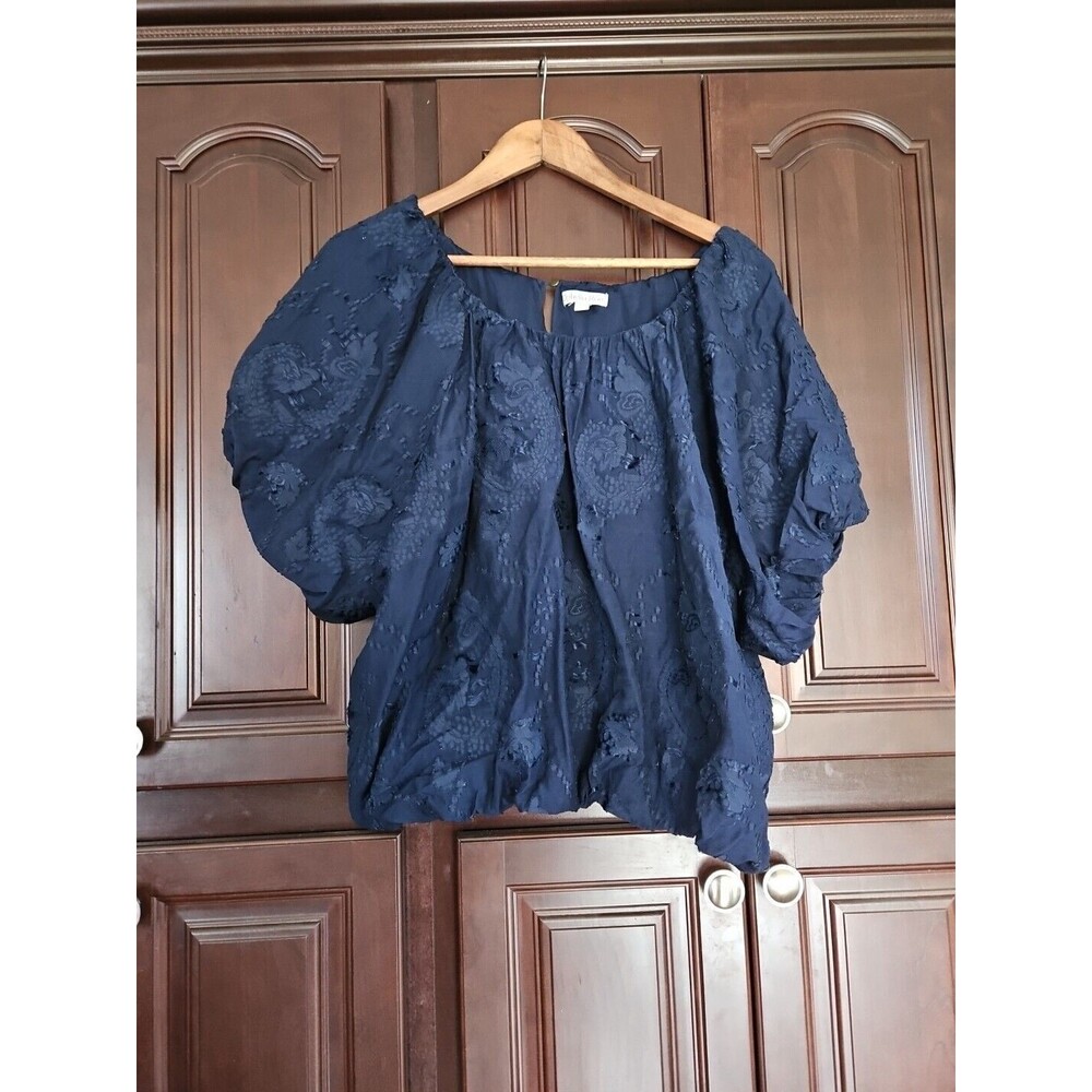 Ophelia Roe Shirt Womens 3XL Blue Puffs Texture Balloon Sleeve Burnout